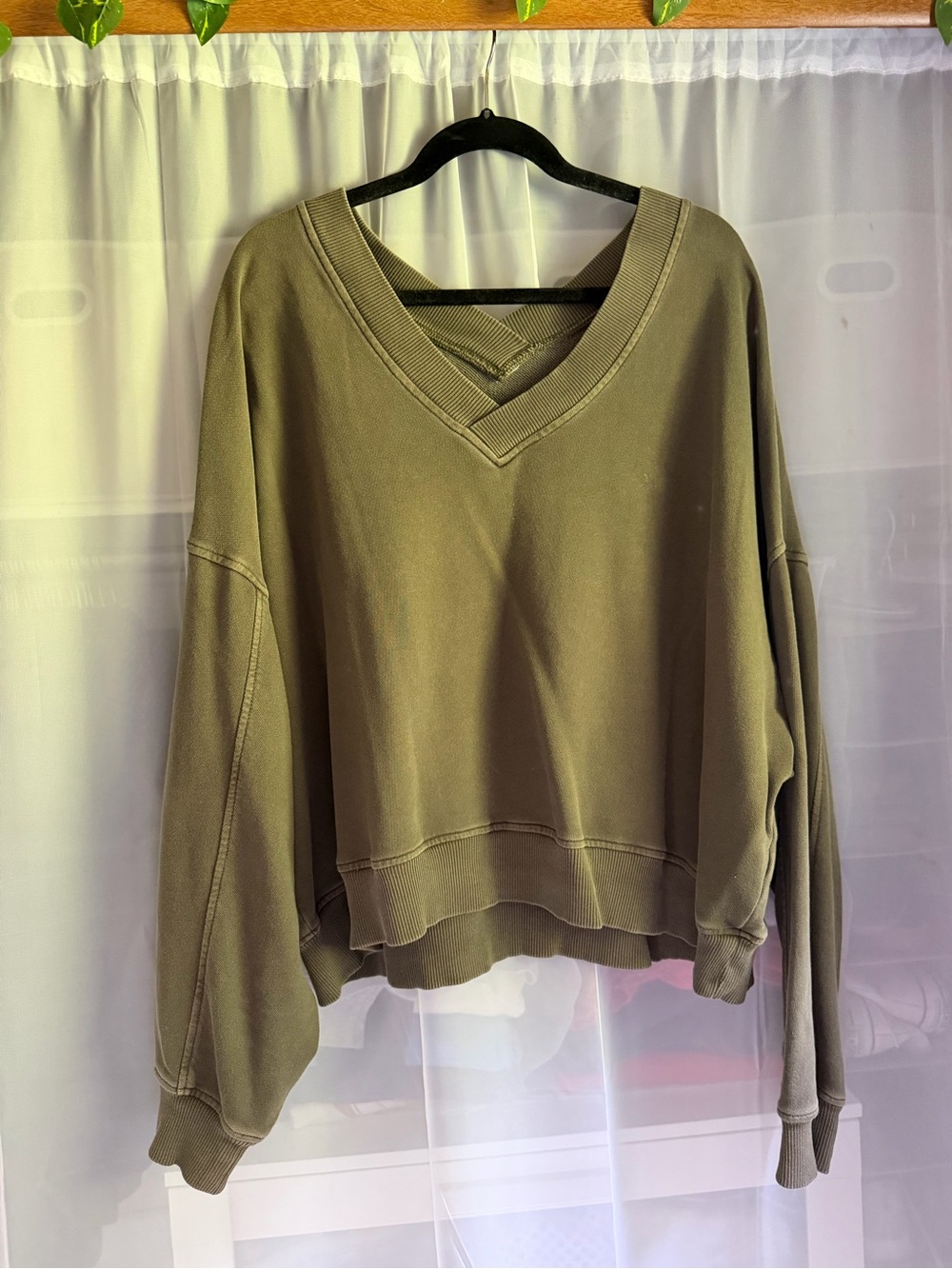 Olive Green V-Neck Women's Sweater Aerie